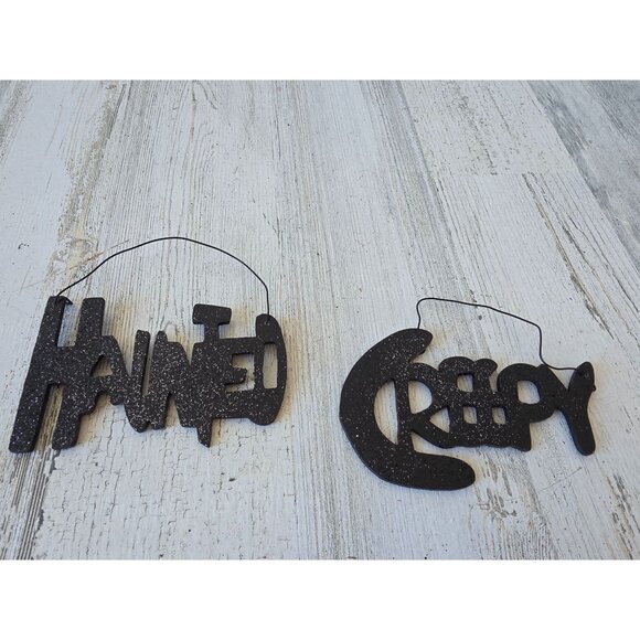 Glitter Halloween sparkle sign haunted creepy Black sparkle hanging decor home - Picture 1 of 7